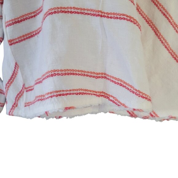 Tommy Bahama Marcella Pink Stripe Linen Jacket Size M Bell Sleeve Beach Boho - Picture 5 of 7